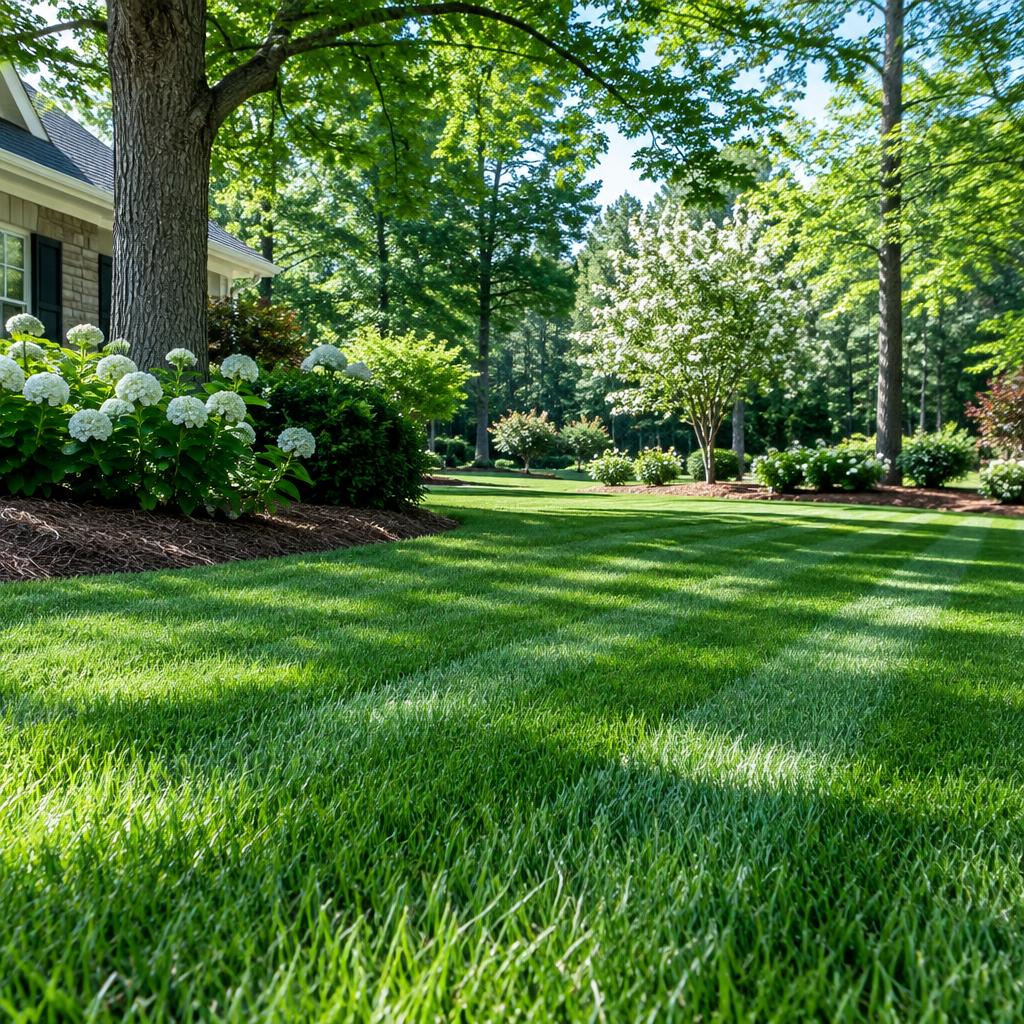 Healthy green grass and a beautifully maintained garden